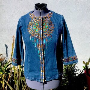 Bob Mackie Embroidered Denim Top